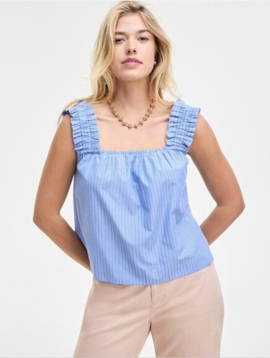 ON 34th Tops - On 34th Blue Striped Ruffle Strap Tank Top XL NWT